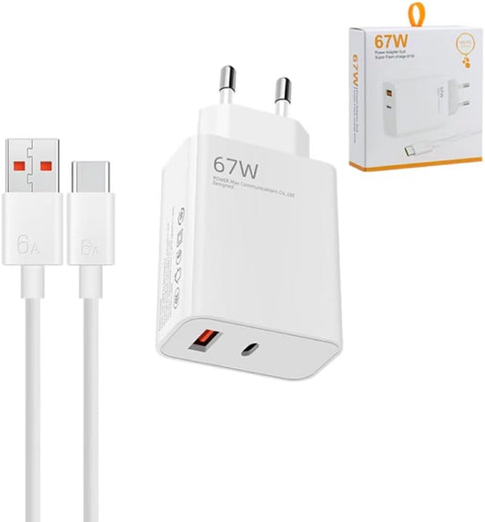 67W Cargador Rápido para Xiaomi Redmi Note con Cable USB C