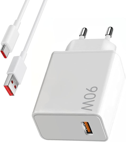 Cargador rápido 90W con cable  USB-C de 1 m — Compatible con Xiaomi Redmi Note POCO