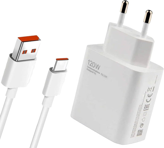 Cargador para Xiaomi 120w, Carga rápida Turbo con 1m USB C Cable